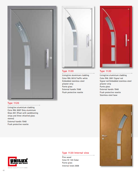Type 1120 LivingLine – Embedded Pilaster Glass Stones LivingLine Door, Sandblasting Strip, Multiple RAL Finishes, Designer Handles, Stainless Steel Base, Punctual Glass, Secure